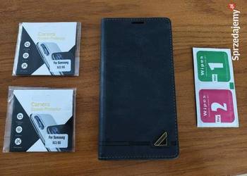 Etui skórzane Samsung S22+ magnetyczne, dwa szkła na aparat