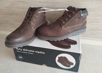 NOWE Buty męskie skórzane sznurowane BRĄZOWE roz 42 skóra naturalna Wysyłam