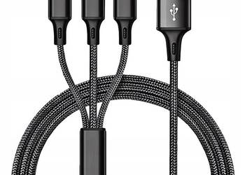 UNIWERSALNY KABEL PRZEWÓD USB 3W1 LIGHTNING MICRO-USB USB C 120CM DO IPHONE