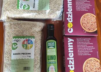 Paczka spożywcza , artykuły spożywcze ,olej lniany, kasze