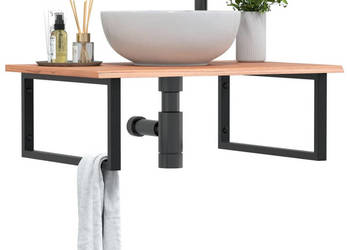 Półka ścienna pod umywalkę stal i lite drewno dębowe WM-3302645