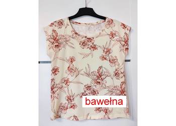 Bluzka t-shirt beżowy kwiaty S 36 bawełna Orsay