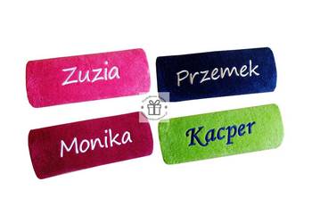 GRUBY ręcznik z IMIENIEM haftem napisem KOLONIE obóz PREZENT