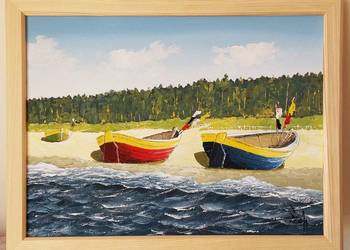 Obraz: Łodzie na plaży 30X40 na płótnie Oferuje autor Jerzy Okoń