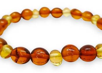 Bransoletka BURSZTYN bałtycki barok cytryna, fasolka koniak #881