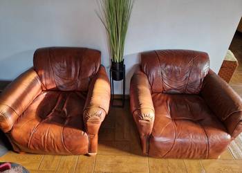 Sofa 2 z funkcją spania + 2 fotele Skóra Naturalna