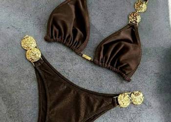 Bikini strój kąpielowy brązowy czekoladowy złote ozdoby