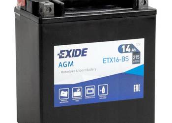 Akumulator motocyklowy 12V 14Ah 215A EN EXIDE ETX16-BS YTX16-BS L+