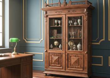 Dębowa WITRYNA eklektyczna DEKOR ażurowa balustrada GLOBUS korona 3 półki