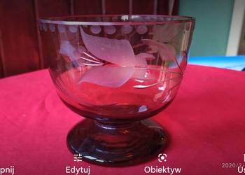 Stary puchar patera szkło kryształowe dymno- miodowe Stary puchar patera szkło kryształowe dymno- miodowe