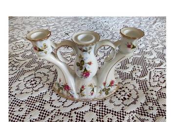 Porcelanowy trójramienny świecznik Chodzież Iwona złota róża