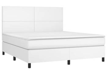 Łóżko kontynentalne z materacem i LED biała ekoskóra 160x200cm WM-3135832