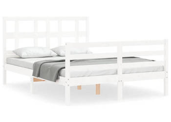 Rama łóżka z wezgłowiem biała lite drewno WM-3194802