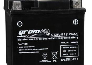 Akumulator motocyklowy GROM GTX5L-BS YTX5L-BS 12V 4Ah 80A P+