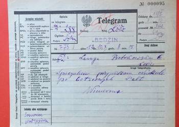 ( 1114 ) Telegram Łódź - Będzin z deklaracją.