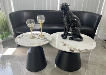 Zestaw czarnych stolików kawowych Premium Italiano z blatem marmurkowym