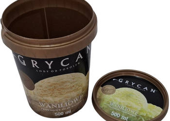 Pojemnik z pokrywką, wieczkiem, po lodach Grycan, 500ml, 9,4x11,5cm (Kreaty
