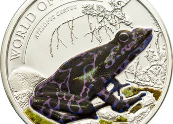 Srebrna moneta kolekcjonerska z serii „ Word Of Frogs” – Żaba Purple