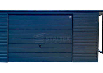 Garaż blaszany 5x6m - wiata 1m - brama - antracyt - dach spad w tył ST194