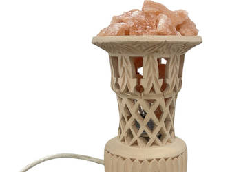 Rzeźbiona lampa solna z naturalnej soli kamiennej, ceramiczna lata 70.