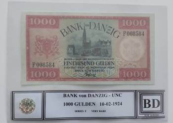WOLNE MIASTO GDAŃSK 1000 gulden 1924 UNC seria F BANK von DANZIG