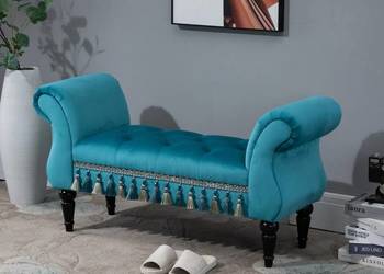 Luksusowa ławka tapicerowana otomana kauczuk poliester kolor niebieski Luksusowa ławka tapicerowana otomana kauczuk poliester kolor niebieski
