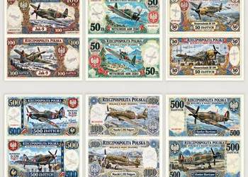 11 sztuk banknotów kolekcjonerskich z serii MYŚLIWCE II WOJNY ŚWIATOWEJ