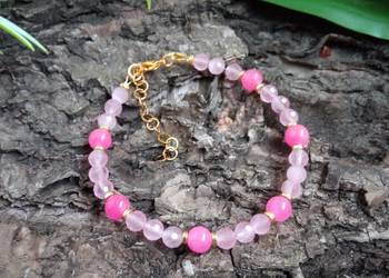 Bransoletka kwarc różowy, marmur różowy i hematyt