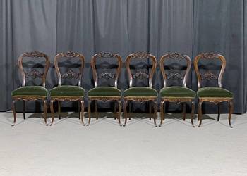 Komplet 6 rzeźbionych krzeseł w stylu ludwikowskim, orzech