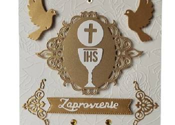ZAPROSZENIA KOMUNIA UNIWERSALNE KIELICH W RAMCE GOŁĘBIE – K4 – ECRI – ZŁOTO