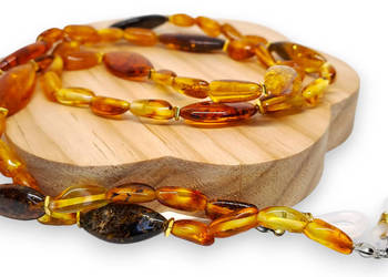 Sznurek do okularów z bursztynu, BURSZTYN bałtycki łańcuszek mix #1601