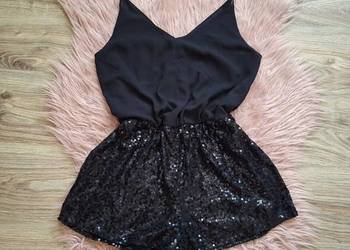 Piękny czarny kombinezon z cekinowym dołem 40 na impreze Even&Odd