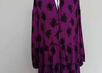 VILA – Fioletowa sukienka midi z wiązaniem przy dekolcie • r. 38