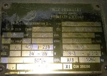 prądnica 3 fazowa AC 400/230V 100kW 125kVA 1500 obr/min