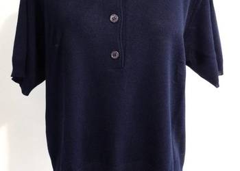 Sweter Wełniany Krótki Rękaw w stylu Polo do Marynarek Granatowy Kolor