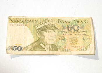 Stary banknot 50 złotych Świerczewski 1988 antyk błąd drukar