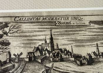 Antyczny miedzioryt 1623 Daniel Meisner Zaltbommel panorama miasta oryginał