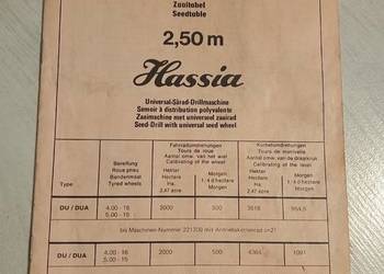 Siewnik Hassia tabele wysiewu