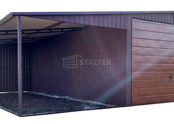 Garaż blaszany 3x6m + wiata 3m - brama uchylna - okno dach ST241