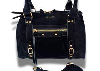 Torebka damska zamszowa shopperka noir pojemna do pracy na zakupy