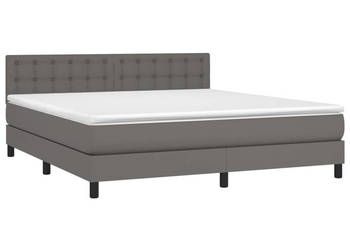 Łóżko kontynentalne z materacem i LED szara ekoskóra 180x200cm WM-3134241