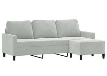 3-osobowa sofa z podnóżkiem jasnoszara 180 cm aksamit WM-3201055