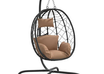 Wiszące krzesło kokon z poduszką kolor taupe rattan PE i stal WM-360047