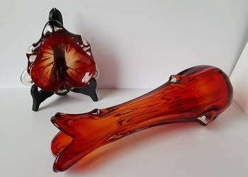 Wazon Sękacz + popielniczka / popielnica, kolorowe szkło PRL