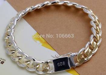 925 Gruba męska bransoleta srebrno - złota