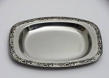 Taca metalowa z ornamentem stal nierdzewna – 20 × 14,5 cm, 165 g