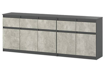 Komoda Do Sypialni 200cm 5 Szuflad Nowoczesna Młodzieżowa Szara Mat Beton