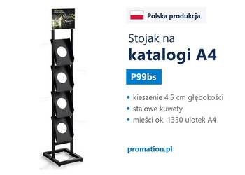 Czarny stojak na ulotki A4, ekspozytor z metalowymi kuwetami P99bs