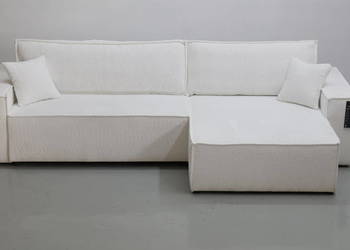 TTA Biały NAROŻNIK z funkcja spania + pojemnik na pościel tkanina Bouclé