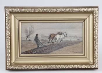 Olej na płótnie Jean Rosengren Szwecja "Koń w polu"